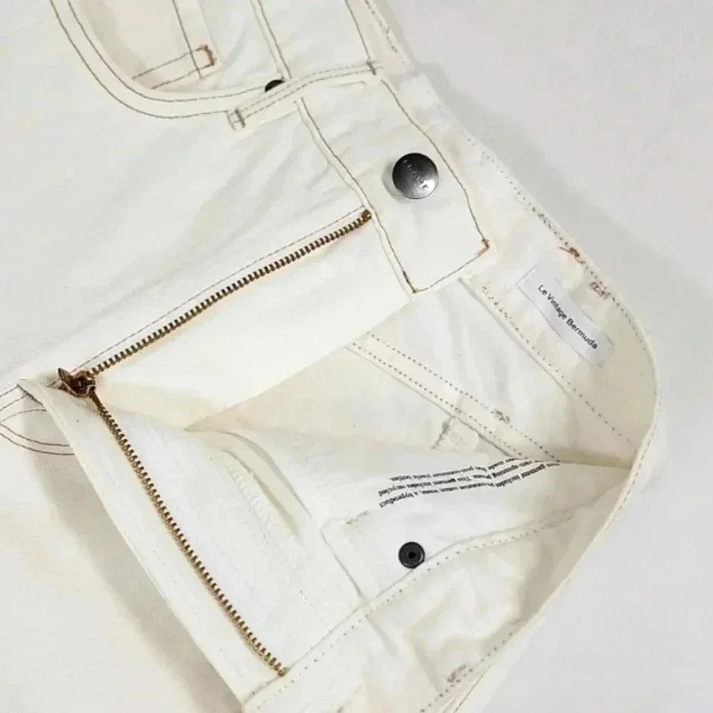 Frame La Vintage Bermuda long denim white shorts
